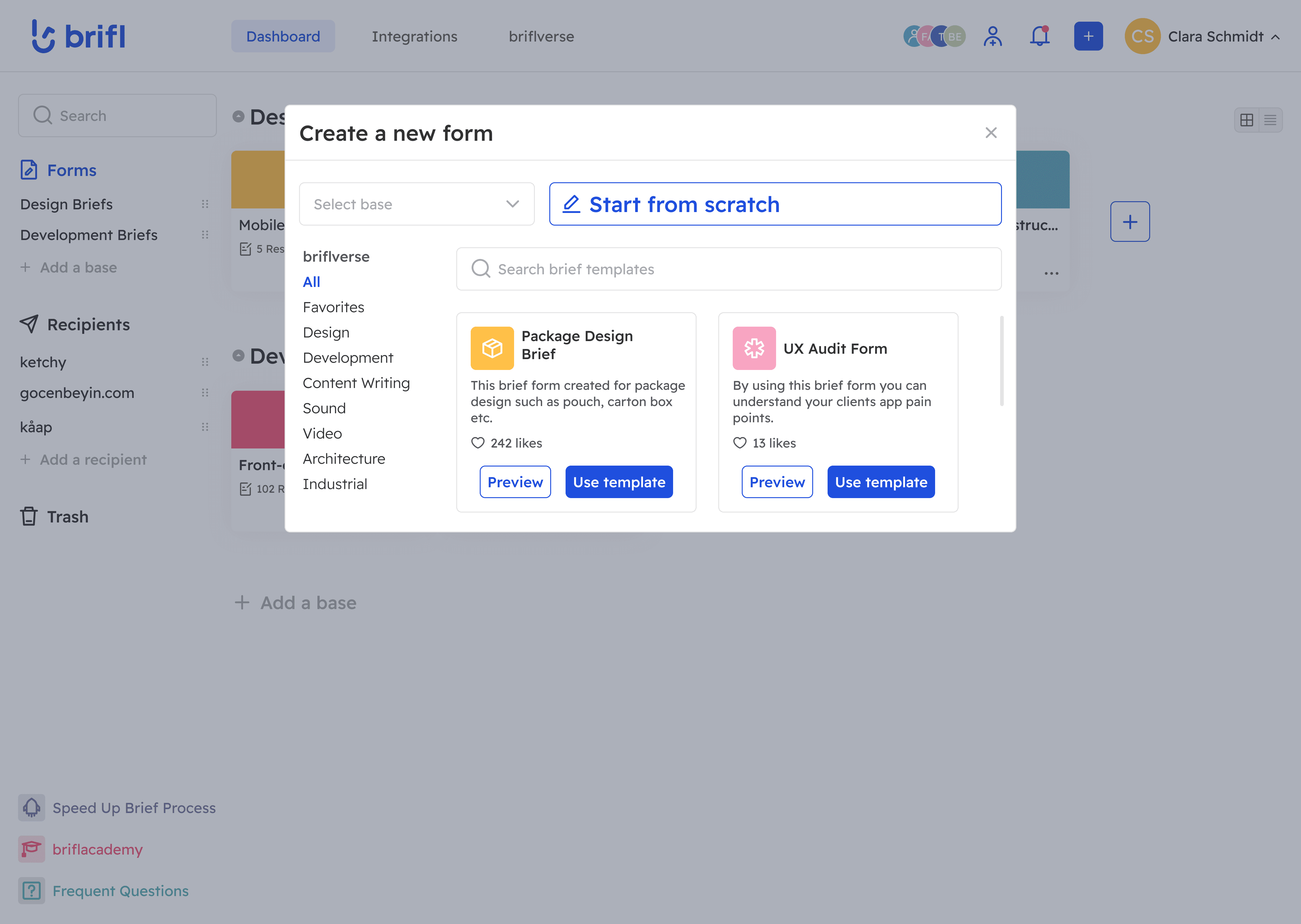 create form modal dashboard user interface design