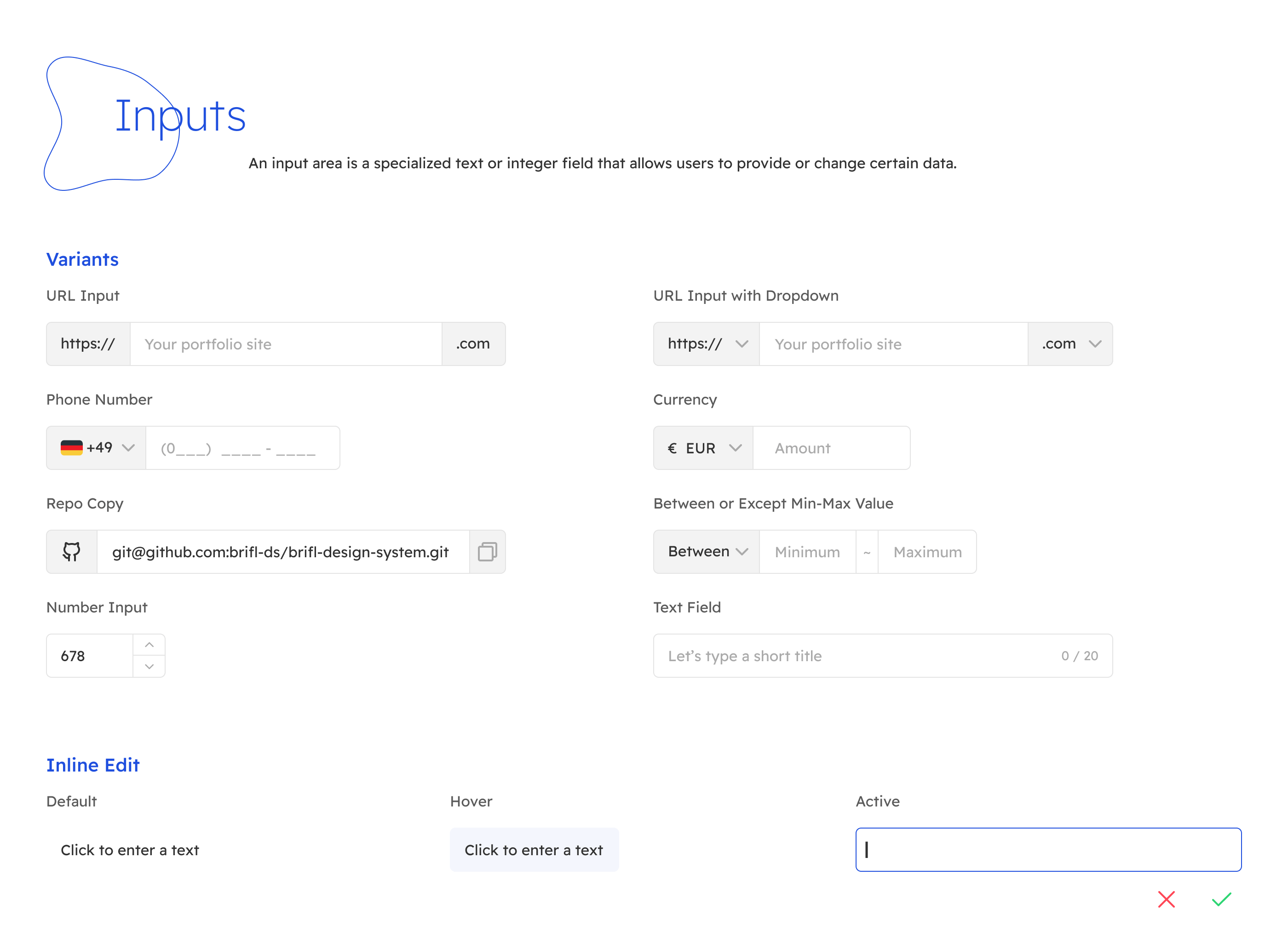 ui design system brifl inputs components