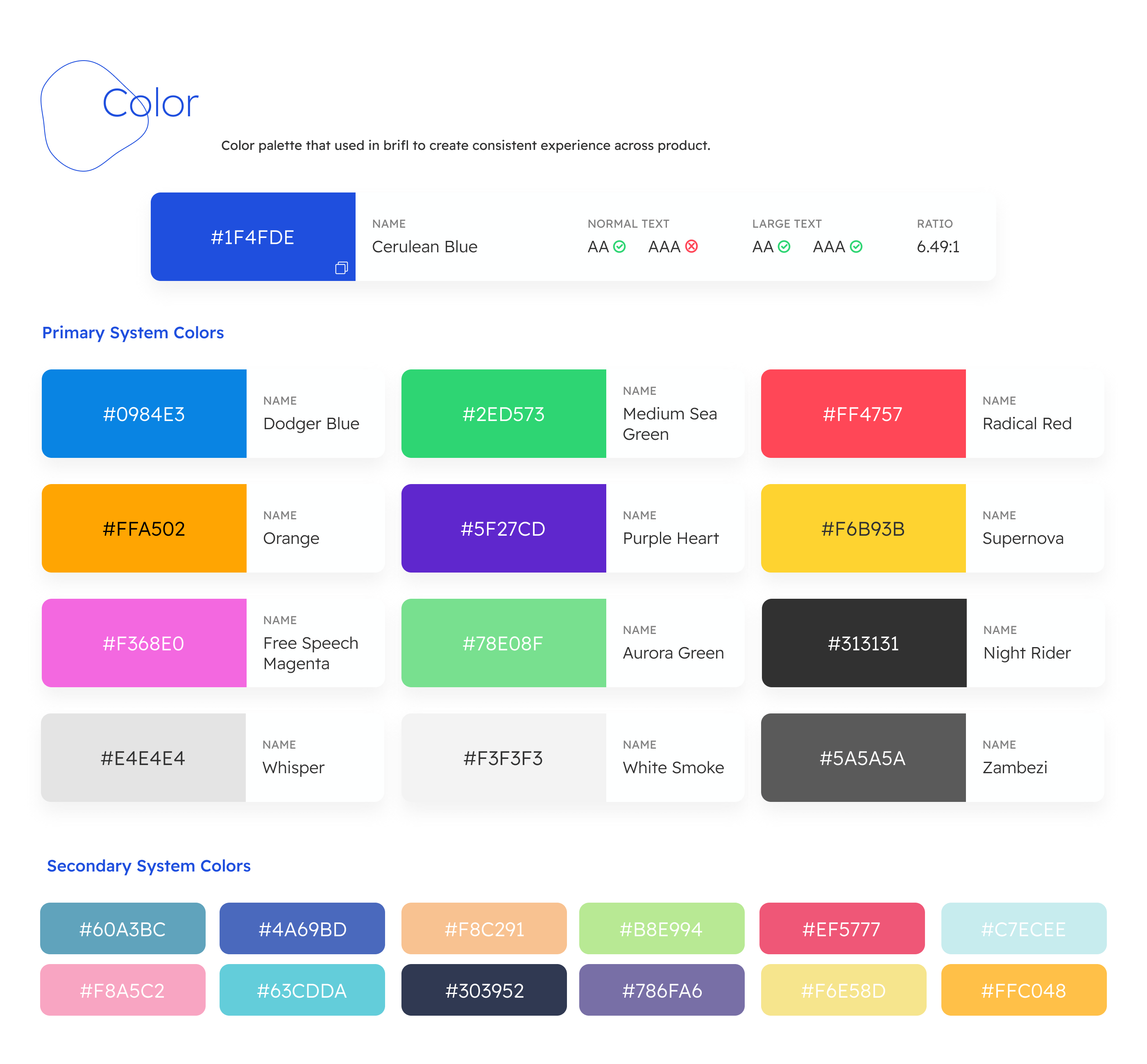 brifl design system color palette ui element