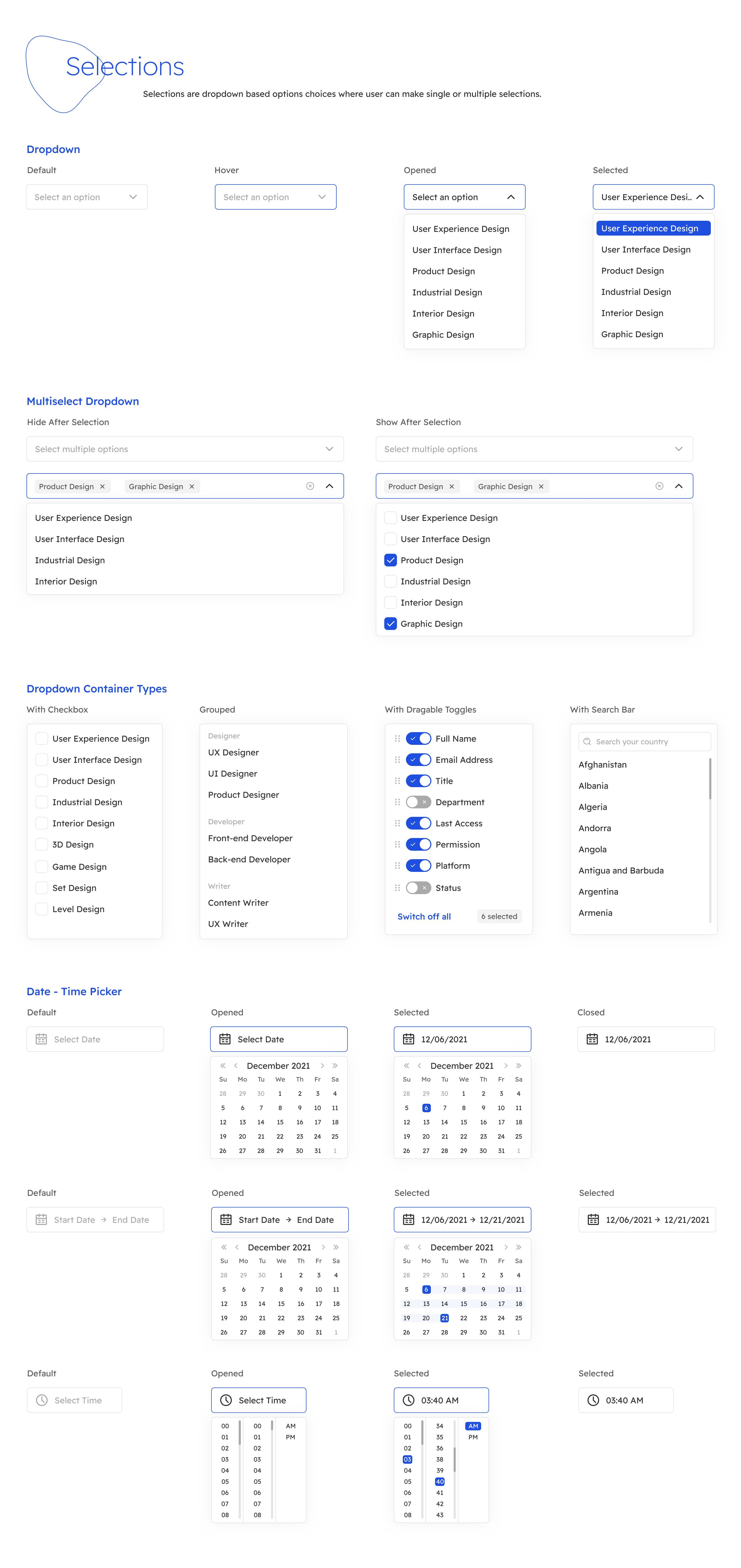 brifl design system selections component ui element